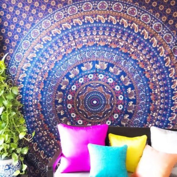 Kikiboheme Other - Blue and Orange Mandala Camel Caravan Twin Size Cotton Boho Wall Decor Tapestry
